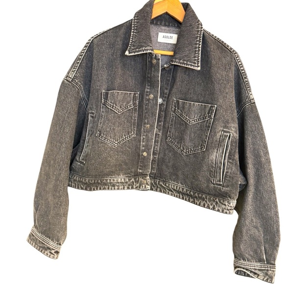 Agolde Jackets & Blazers - Agolde oversized S Charcoal Cropped Jean Jacket mint as new as possible cond